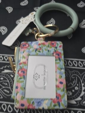 Nanette Lepore Floral Pink Blue Green Cardholder Wristlet Keyring